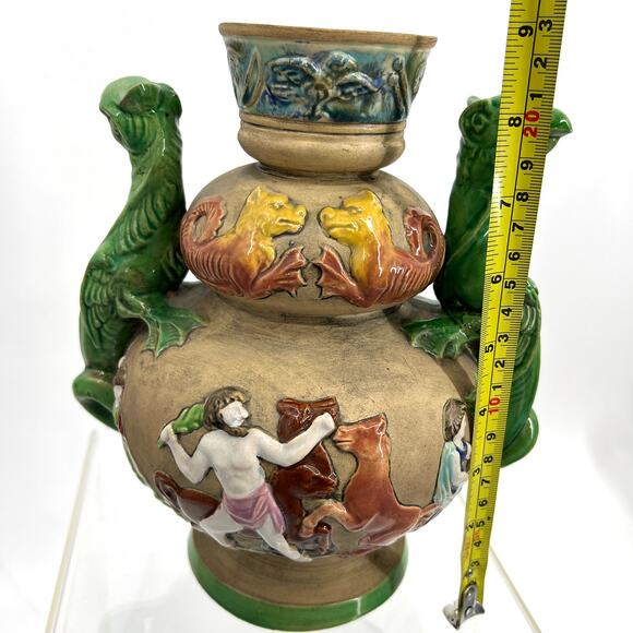 Czecho-Slovakia Erphila Art Pottery Vase Dragon Double Handles Czechosloval 858 - Picture 12 of 13
